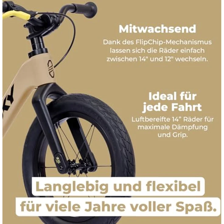 PUKY Next 14" Laufrad Sand/Black, höhenverstellbar für Kinder 2–6 Jahre, mit Bremse, Sicherheitslenkergriffen und FlipChip-Technologie für 12-Zoll Räder – Bild 5