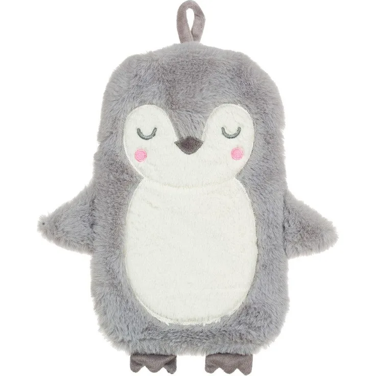 Sass & Belle Wärmflasche mit Pinguin Bezug, Bettflasche, ca. 20 x 30 cm, Grau, perfekt für abendliches Kuscheln