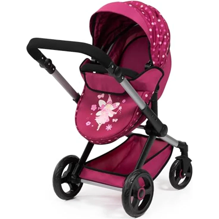 Bayer Design 17067AB Puppenwagen Xeo, Verstellbarer Griff, Schwenkschieber, Jogger, Schlafsack, Puppenbett, Zubehör, Bordeaux, Rosa – Bild 4