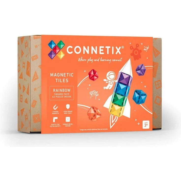 Connetix Rainbow Square Pack Magnetbausteine, (Open Play, 42 Teile), pädagogisches Lernspiel, ab 3 Jahren