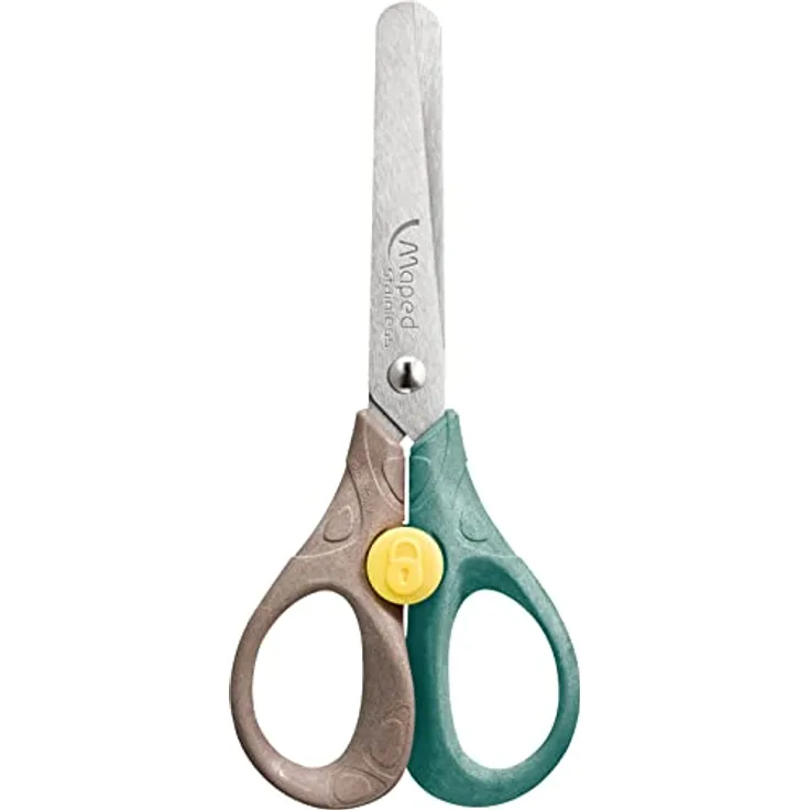 Maped - sichere und nachhaltige Schul- und Bastel-Schere SMILING PLANET SECURITY 3D 13 cm - ergonomische 3D Griffe aus FSC-zertifiziertem Holzfaserverbund-Kunststoff
