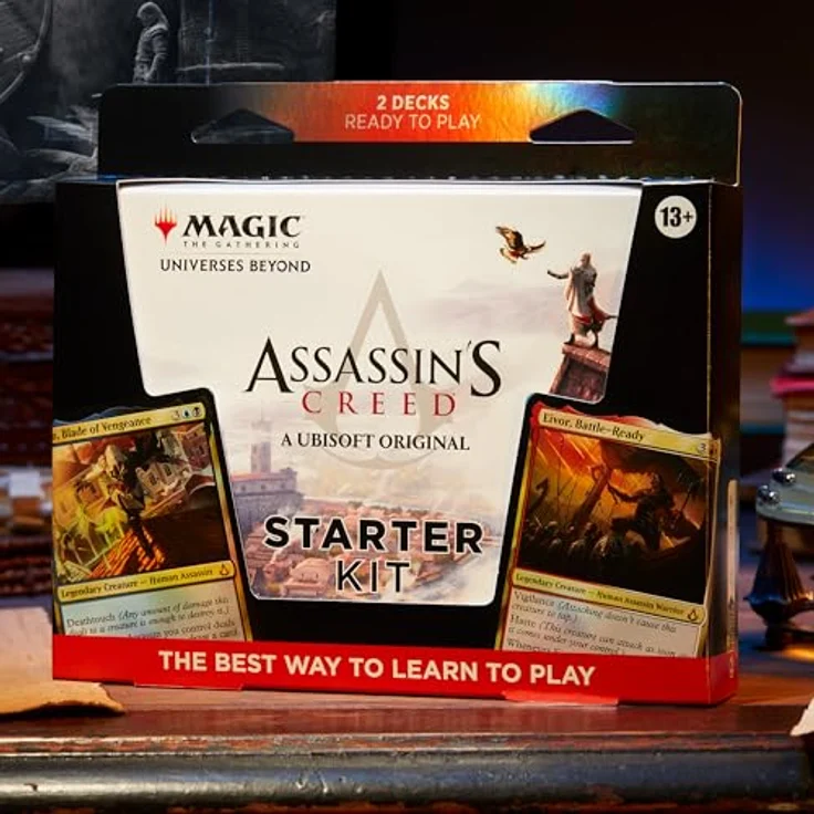 Wizards of the Coast Magic: The Gathering Universes Beyond: Assassin's Creed Starter Kit, 2 spielbereite 60-Karten-Decks mit Meisterassassine Ezio und Wikinger-Schildmaid Eivor – Bild 2
