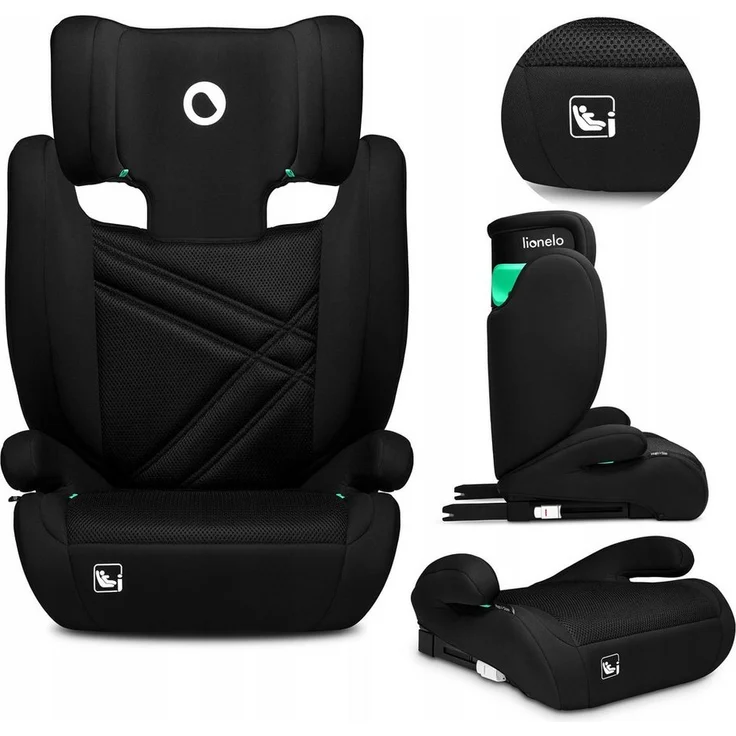 lionelo Autokindersitz HUGO I-SIZE, i-Size / ISOFIX oder Autogurte / 15-36kg, schwarz – Bild 1