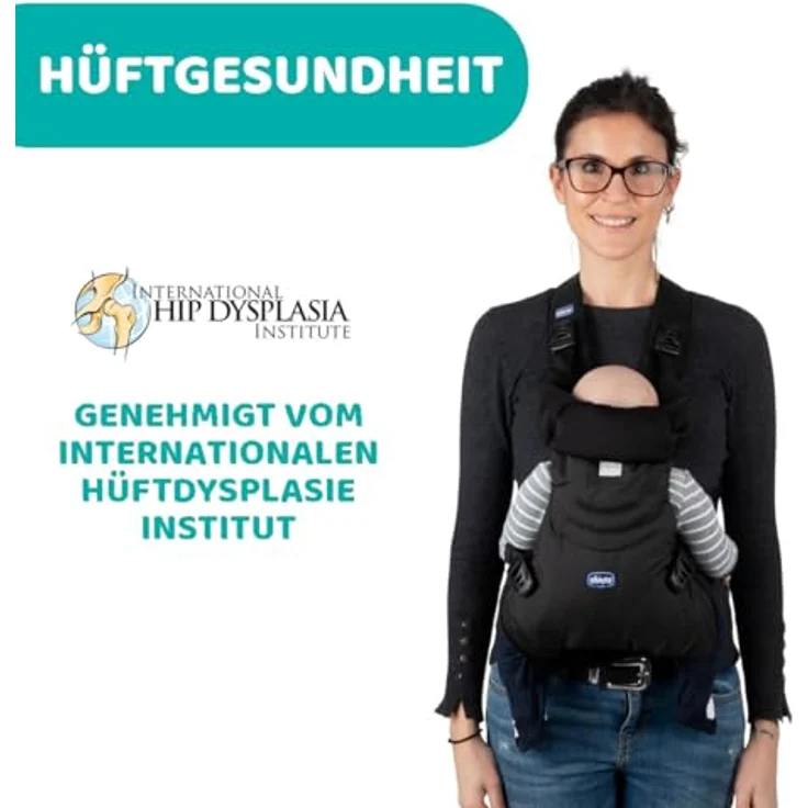 Chicco Babytrage Easy Fit, ergonomische Bauchtrage für Neugeborene bis 9 kg, Schwarz – Bild 5
