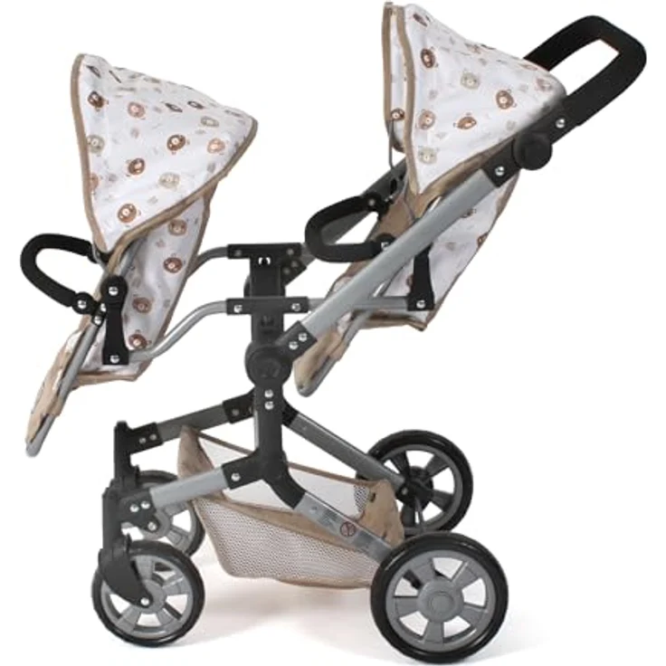 Bayer Chic 2000 - Puppenwagen Linus Duo, Zwillingspuppenwagen mit höhenverstellbarem Schiebegriff, inklusive Puppenautositz und Babywanne, Bärchen beige – Bild 3