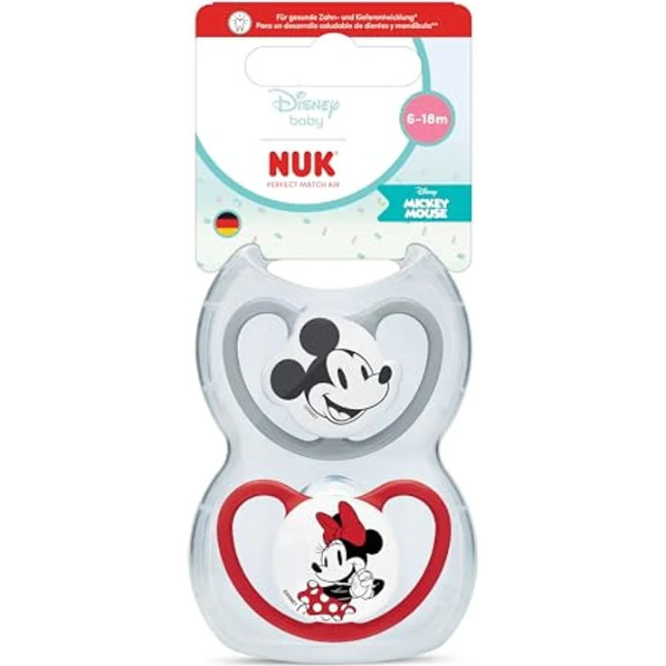 NUK Space Schnuller, 6-18 Monate, mit extra Belüftung, BPA-freies Silikon, Disney Mickey Maus, grau und rosa, 2 Stück – Bild 1