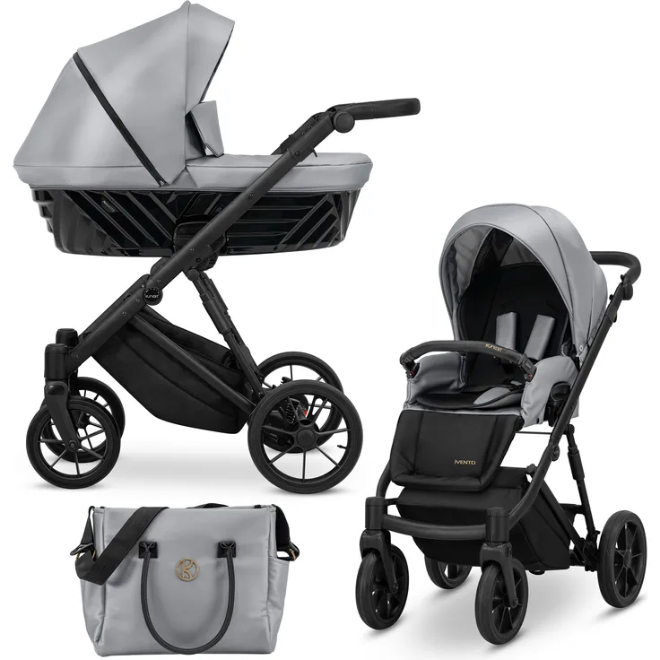 Kunert IVENTO 2in1 Kombikinderwagen, Sportwagen und Babyschale Komplettset, eco grey metallic mit schwarzem Rahmen