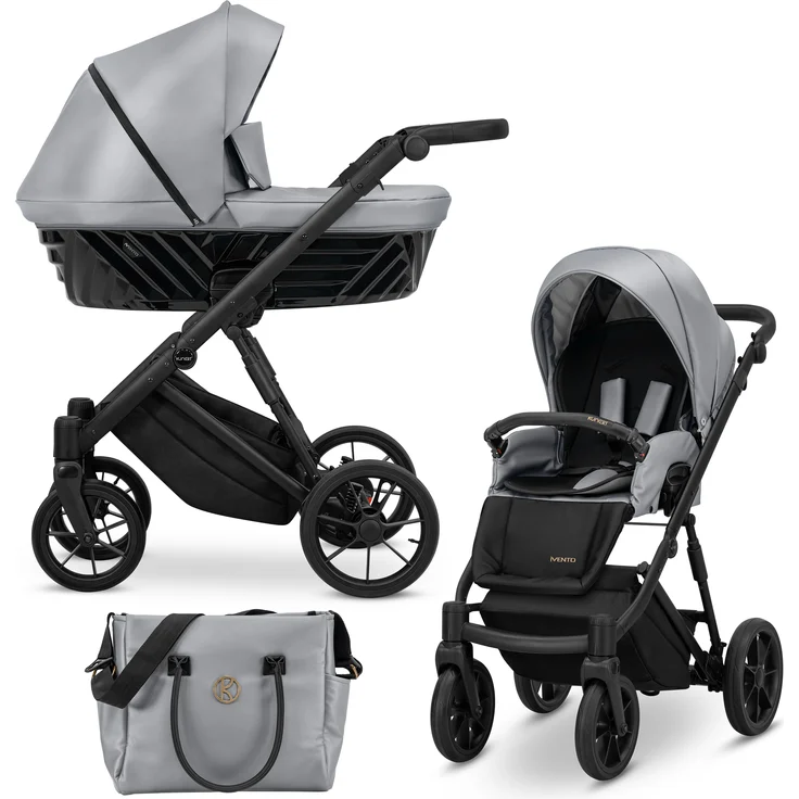 Kunert IVENTO 2in1 Kombikinderwagen, Sportwagen und Babyschale Komplettset, eco grey metallic mit schwarzem Rahmen