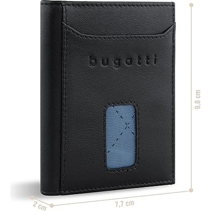 bugatti Secure Slim Mini Börse Spezial mit XL-Münzfach und RFID-Schutz aus Leder, schwarz Nappa – Bild 2