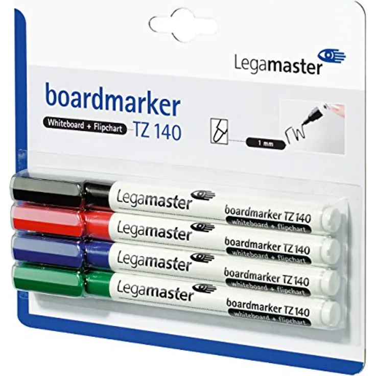 Legamaster 7-114094-4 Boardmarker TZ 140, sehr dünne Strichbreite von ca. 1 mm, 4er Blister, 4-farbig sortiert