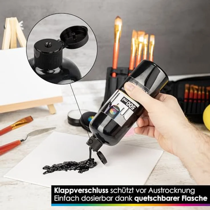 OfficeTree Acrylfarbe Schwarz 500ml, Ungiftige Wasserbasis Acrylfarbe für Malerei, Schnell trocknend und leicht zu mischen – Bild 2