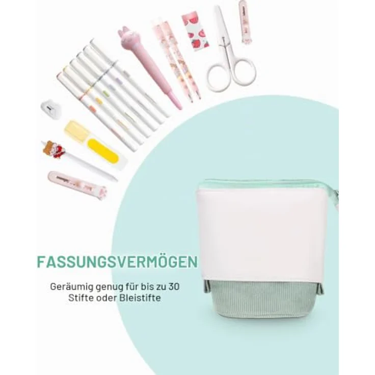 Xespis Teleskop Federmäppchen, Reißverschluss, Grün, hohe Kapazität, multifunktional als Stifthalter und Künstlertasche – Bild 4