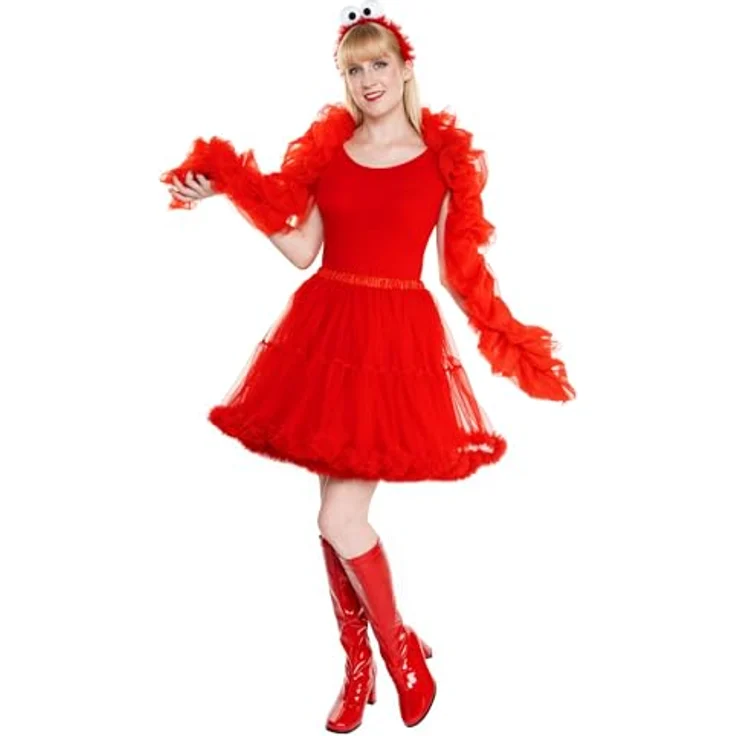 Maskworld Die Sesamstrasse Elmo Tutu - Kostüm mit mehrlagigem Tutu, Chiffon-Schal und Haarreif in kräftigem Rot, One Size – Bild 3