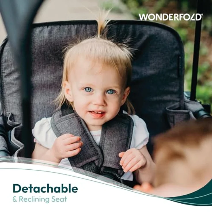 WONDERFOLD W2 Elite - Cochecito doble con 2 asientos altos cara a cara, arneses de 5 puntos, mango ajustable y toldo de protección UV, W2 Elite Gray – Bild 4