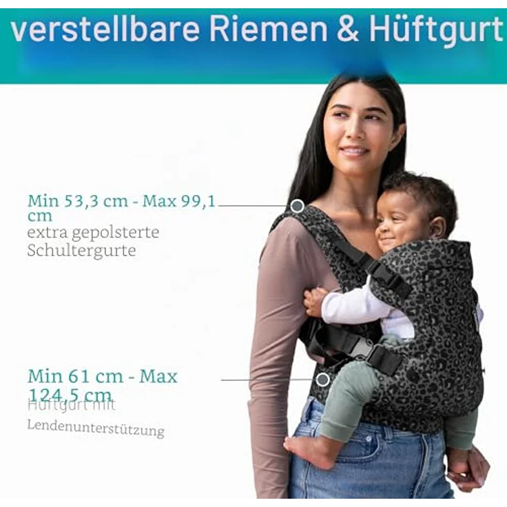 Infantino BKids Babytrage Flip Advanced - Leopard Black Print, 4-in-1 Bauchtrage Rückentrage für Babys von 3,6 - 14,5 kg, ergonomisch und pflegeleicht – Bild 3