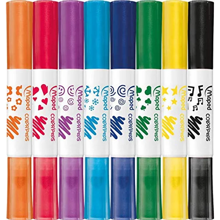 Maped - 2in1 Filzstifte, Fasermaler + Stempel COLOR'PEPS DUO STAMP - x8, kräftige Farben, ultra-auswaschbar, breite Spitze - 8er Pack – Bild 2