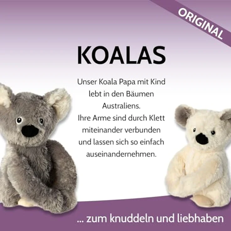 Habibi Premium Wärmekissen/Stofftier 1960 Hugys Koala Papa (grau) + Kind (creme), Kuschelfreunde 2er Set mit herausnehmbarer Hirsefüllung – Bild 2