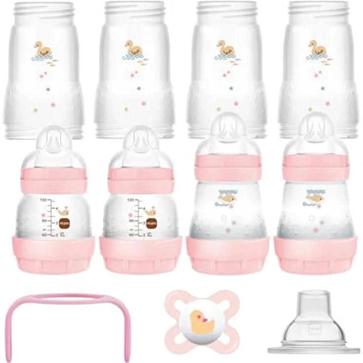 MAM Easy Start Anti-Colic Starter Set, mitwachsende Baby Erstausstattung mit Schnuller, Flaschen & Griffen, Baby Geschenk Set, ab Geburt, beige – Bild 1