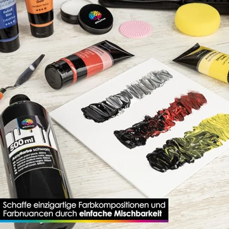 OfficeTree Acrylfarbe Schwarz 500ml, Ungiftige Wasserbasis Acrylfarbe für Malerei, Schnell trocknend und leicht zu mischen – Bild 4