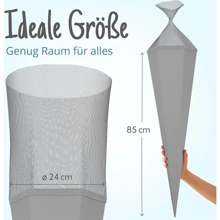 itenga Bastelschultüte Schultütenrohling Zuckertüte Schultüte eckig 85 cm mit Tüllverschluss (grau) – Bild 8