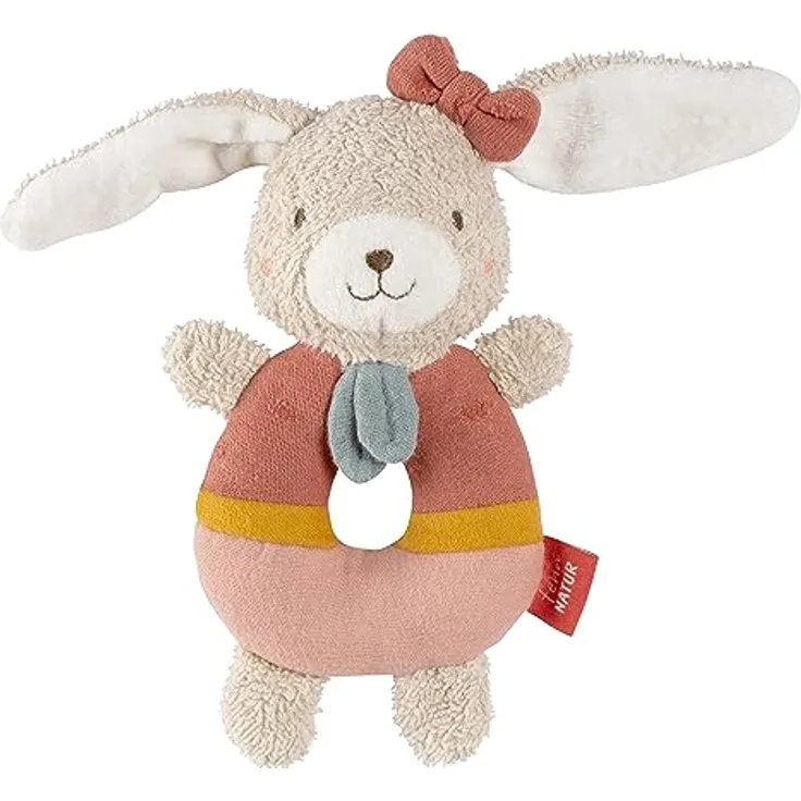 Fehn Ring-Greifling Hase fehnNATUR – Motorik-Spielzeug mit Bio-Baumwolle aus kontrolliert biologischem Anbau – fördert spielerisch das frühkindliche Lernen – treuer Begleiter für Babys und Kleinkinder