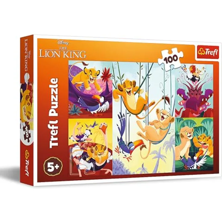 Trefl The Lion King, Puzzle mit 100 Teilen, Bunte Collage der Helden, 410 x 275 mm, für Kinder ab 5 Jahren