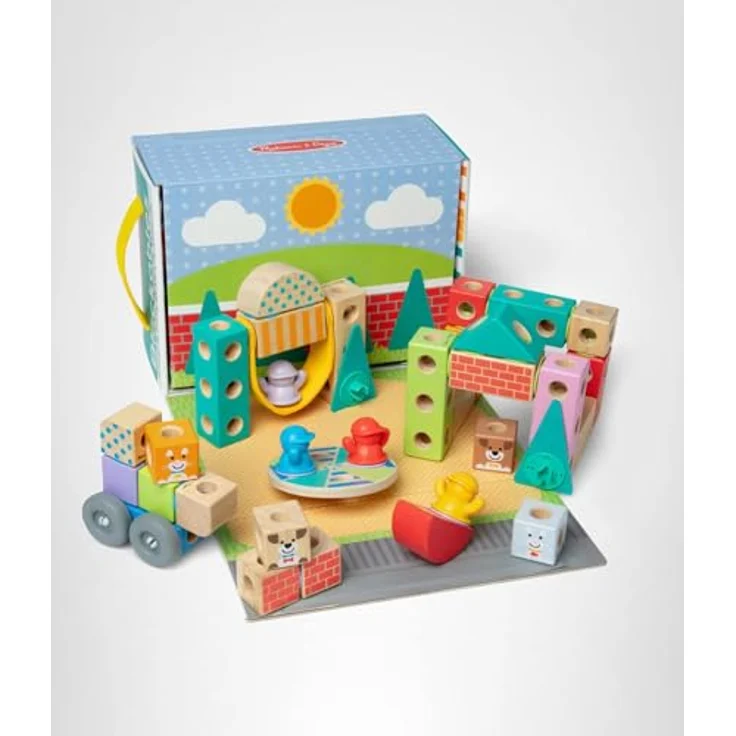 Melissa & Doug Blockables Playset Town, 73-teiliges Set mit stapelbaren Holzbausteinen und Zubehör – Bild 11