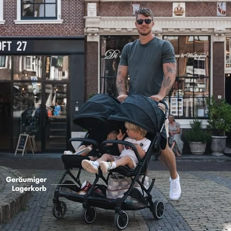 Deryan Rolo X2 Kinderwagen Buggy 2 in 1, kompakt & faltbar, belastbar bis 44 kg, von Geburt bis 4 Jahre, schwarz – Bild 3