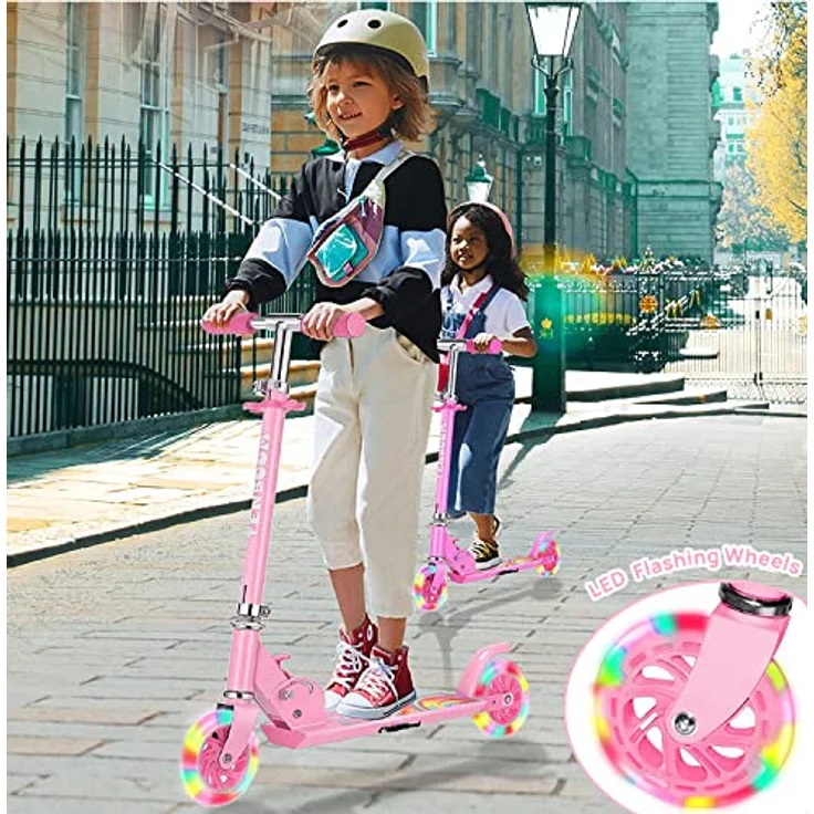 TENBOOM Klappbarer Kinderroller, 2-Rad Scooter für Kinder ab 3 Jahren, 3-fach höhenverstellbar, mit LED-Rädern für Mädchen und Jungen – Bild 5