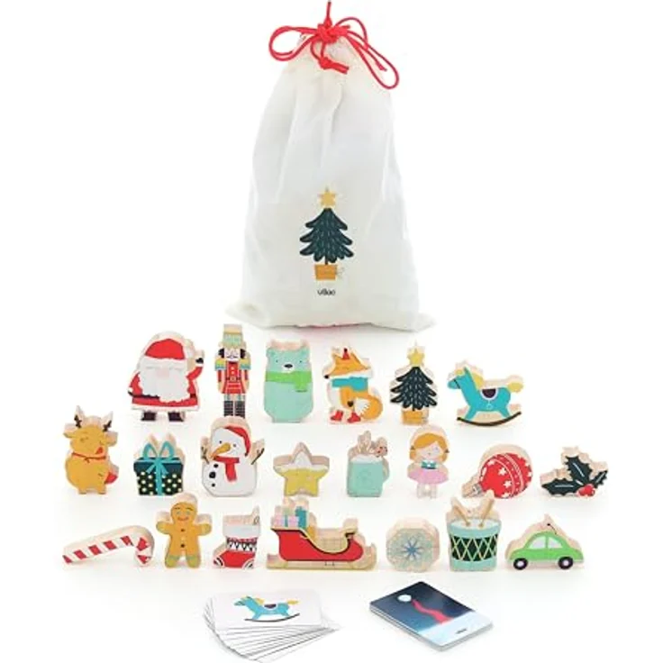 Vilac Adventskalender "Touche et trouve", 24-tägiger Spielkalender mit Holzfiguren und Spielkarten, 35 × 5 × 35 cm, für Kinder ab 2 Jahren – Bild 2