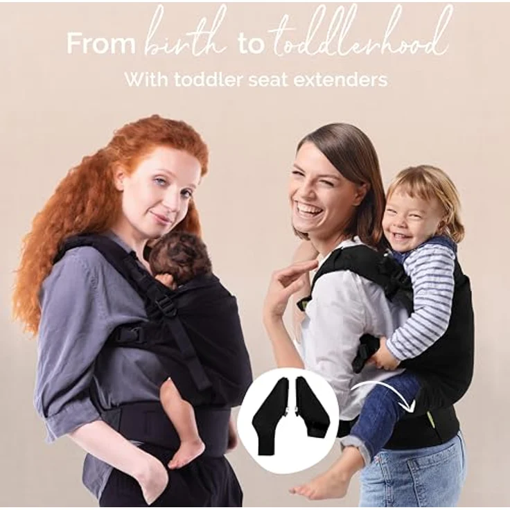 Boba X Babytrage "Black Beauty", ergonomische Babytrage für Neugeborene (3-20 kg) mit verstellbaren Gurten und integrierter Schlafkapuze – Bild 4