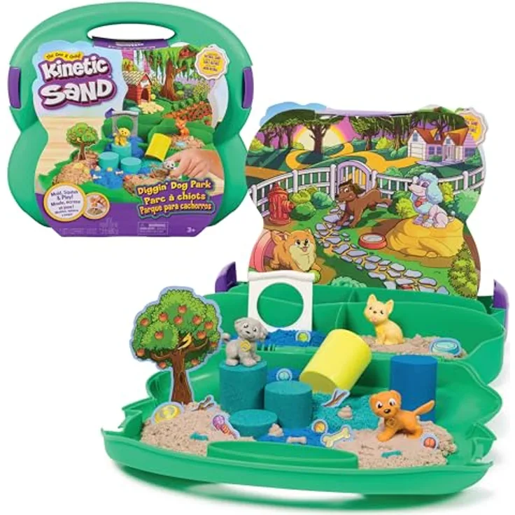Spin Master Kreativset Kinetic Sand Hunde Park Koffer 680 g, mit 3 interaktiven Hunden und gestaltbarem Park