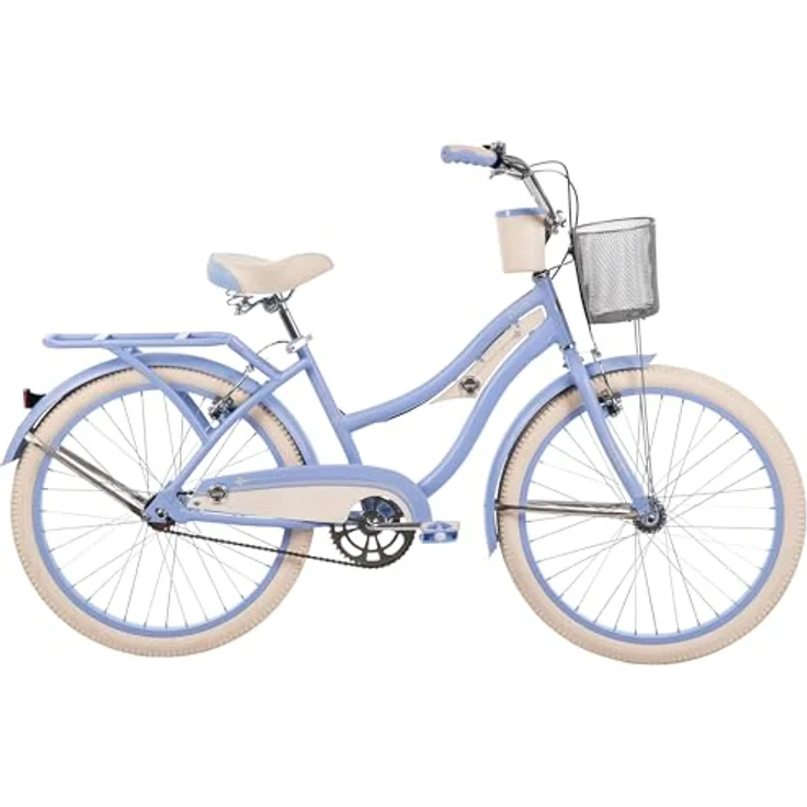 Huffy Deluxe Cruiser 24-Zoll Jugendfahrrad, blauer Stahlrahmen mit Lenkerkorb und Getränkehalter – Bild 3