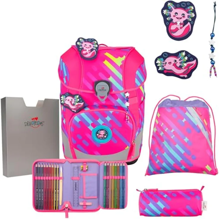 DerDieDas Schulranzen Set 5-TLG. ErgoFlex Tiny NEON Punkie, ultraleicht mit ergonomischer Unterstützung – Bild 1