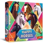 Trefl Happy Horses 02522, Brettspiel für die ganze Familie, für 2-4 Spieler, ab 7 Jahren, Mehrfarbig, inklusive 112 Pferde-Karten und Apfel-Plättchen