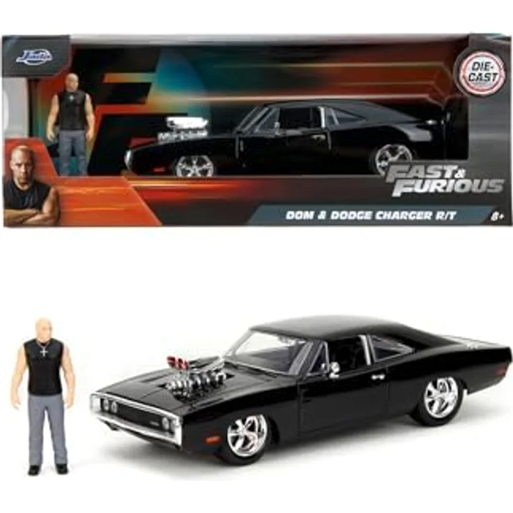Jada Toys Fast & Furious Dodge Charger mit Toreto-Figur, 1:24 Metallauto, Freilauf, 19 cm, Metallfigur