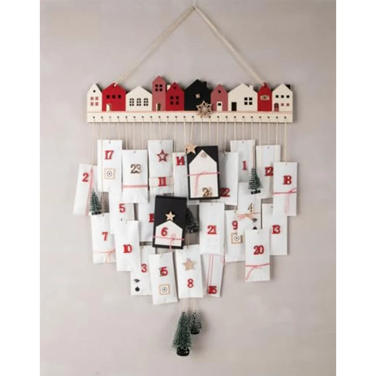 Rayher Holz Adventskalender, FSC Mix Credit, Natur, Häuser, 44,4x10cm, 24 Löcher, 1Stück – Bild 2