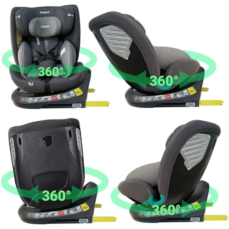 XOMAX G409, Autokindersitz grau mit ISOFIX, 360° Drehfunktion, geeignet von 0-36 kg (ab Geburt bis 12 Jahre), gepolstert mit Seitenaufprallschutz – Bild 2
