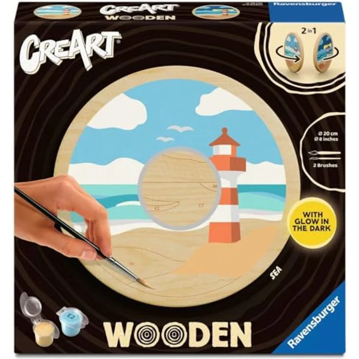 Ravensburger CreArt Malen nach Zahlen, Wooden Set mit Sea Motiv auf FSC-zertifiziertem Holz, 20 cm Durchmesser, Made in Europe – Bild 1