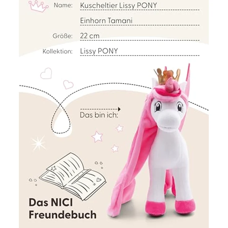 "Nici Kuscheltier Lissy PONY, Einhorn Tamani weiß-pink, 22 cm, stehend" – Bild 5