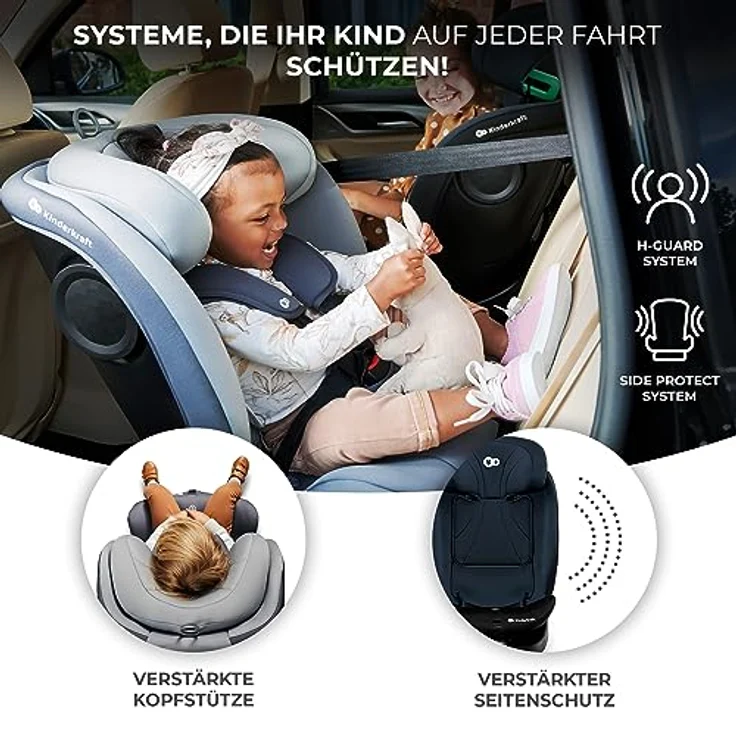 Kinderkraft i-GROW i-Size, Reboarder-Kindersitz drehbar ab Geburt bis 12 Jahre (40-150 cm), inkl. Isofix-Basis & Top Tether - Black – Bild 4