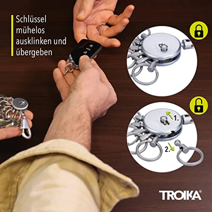 TROIKA KYR61/MC Patent Schlüsselhalter, runder matter Schlüsselanhänger mit Karabinerhaken, 5 ausklinkbare Ringe und farbige Plättchen zur Schlüsselzuordnung – Bild 5