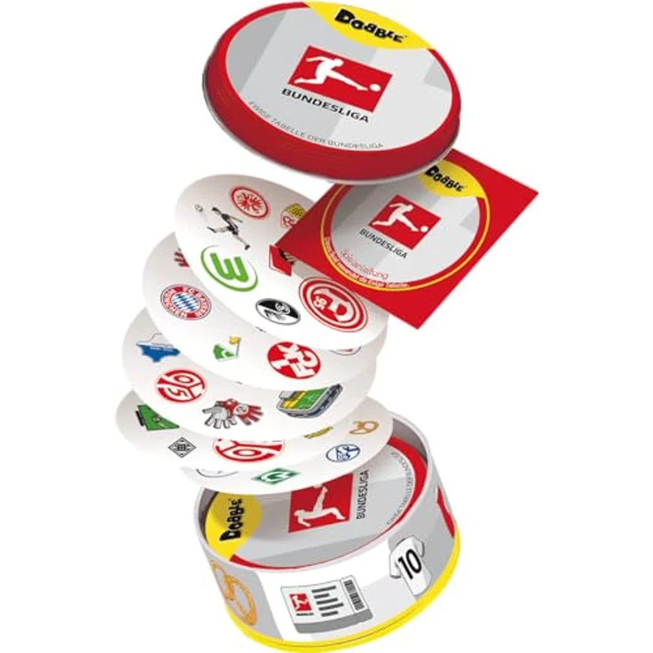 Asmodee ZYGD0034 Dobble Bundesliga, kartenbasiertes Reaktionsspiel mit 55 Club-Logos und 5 Spielvarianten für Fußballfans – Bild 6