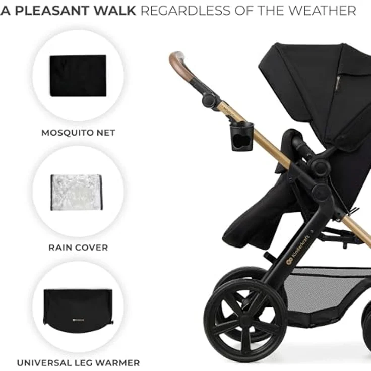 Kinderkraft 4in1 Kombi-Kinderwagen-Set MOOV 2, wendbarer Sitz & Wanne in Pure Black, inkl. Babyschale MINK PRO, Isofix-Base, Wickeltasche & Zubehör, für Kinder von 0 bis 22 kg – Bild 18