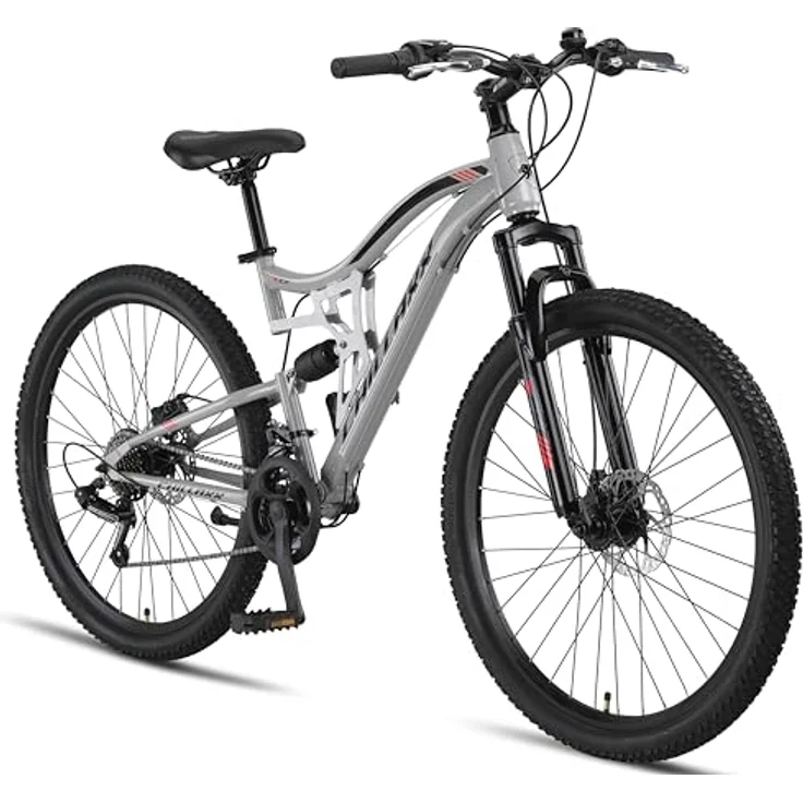 Chillaxx Bike Falcon Premium Mountainbike in 27,5 Zoll - Fahrrad für Jungen, Mädchen, Damen und Herren - Scheibenbremse- 21 Gang-Schaltung - Vollfederung (Grey-Disc-Bremse, 27,5 Zoll) – Bild 1