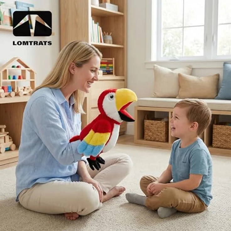 LOMTRATS Vogel-Handpuppen, 40 cm große Papageien und Pfauen mit beweglichen Mündern, weich und sicher, ideal für Geschichtenerzählen und kreative Spiele – Bild 2