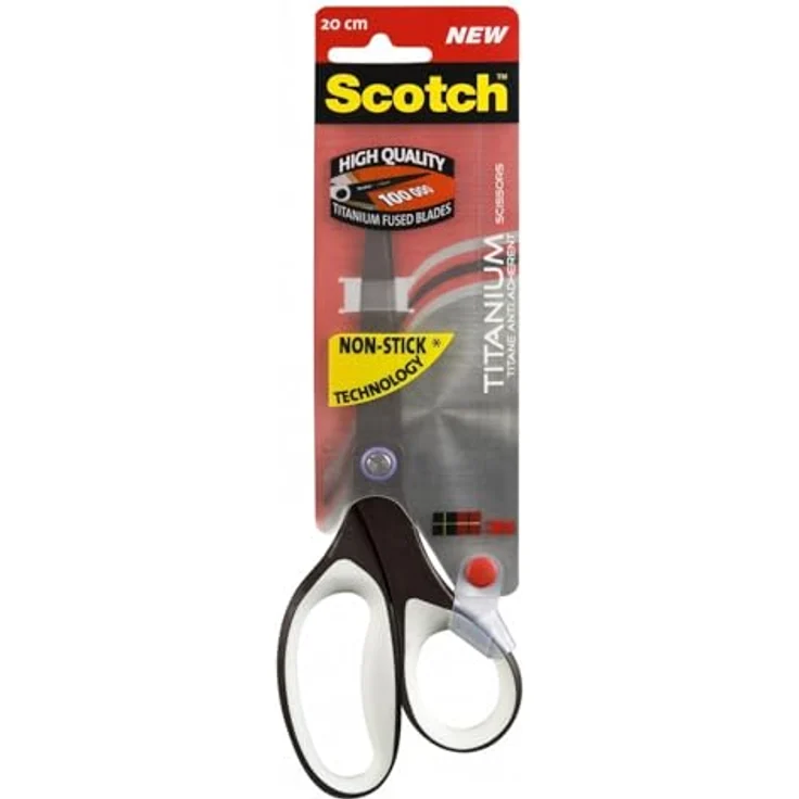 SCOTCH Papierschere Titanium, 20 cm, schwarz/weiß, asymmetrisch, titanbeschichtet, antihaftbeschichtet, langlebig – Bild 1