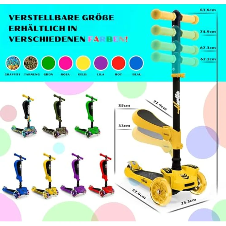 Hurtle ScootKid 3-Rad-Roller für Kinder, verstellbarer Lenker, rutschfeste Plattform, mit blinkenden LED-Rädern, für Jungen/Mädchen, 2-12 Jahre – Bild 3