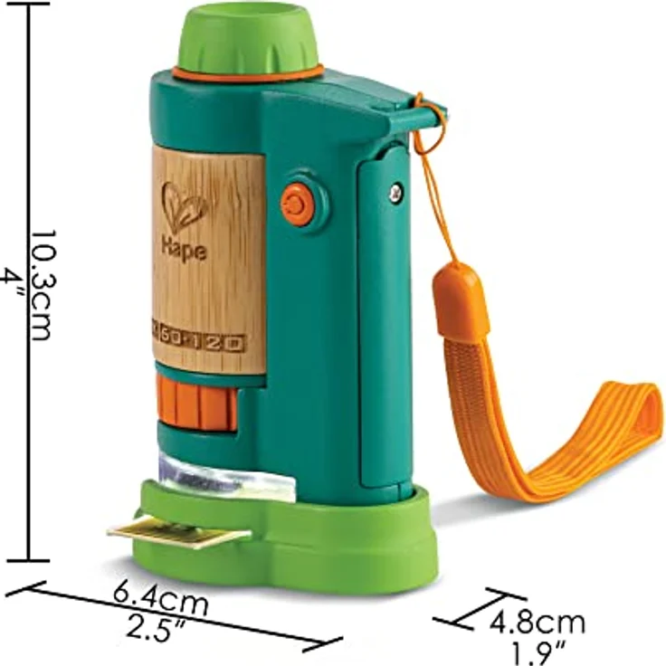 Hape Nature Fun Tragbares Mikroskop zum Entdecken aus Bambus und pflanzlichem Kunststoff, mit Licht und Objekträgern, ab 4 Jahre – Bild 4