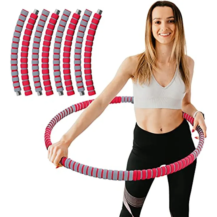 Hula Hoop Fitness Reifen Edelstahl 8 Teile gepolstert Grau Rot